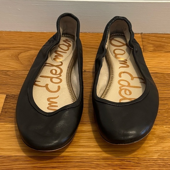 SAM EDELMAN Black Leather Ballet Flats Loafers Shoes Size 9.5 9 1/2 Casual Work - Picture 2 of 10
